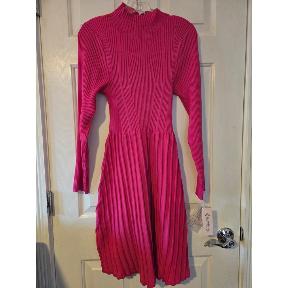 Nanette Lepore Ribbed Mock Neck Knit‎ Fit Flare Dress Pink XL